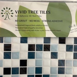 SELF-ADHESIVE 3D wall tiles. New in package.  10x10. 6 tiles. White, blue, black
